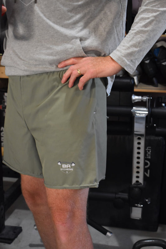 men's recycled athletic shorts green left