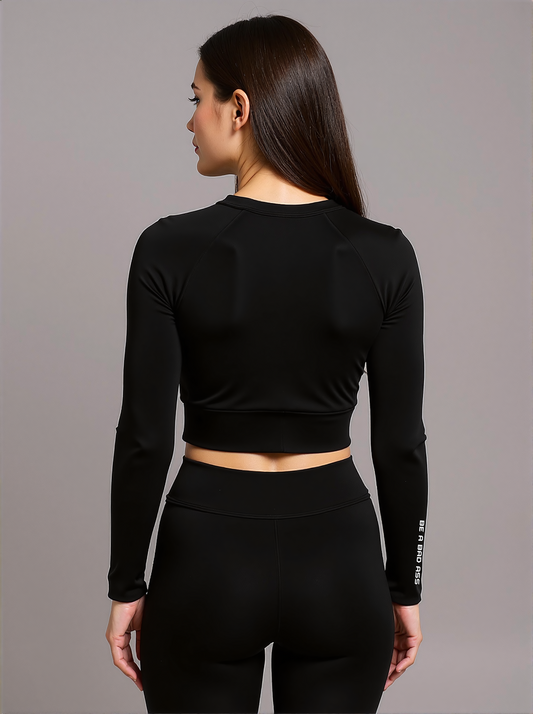 Recycled Long-Sleeve Crop Top Black back
