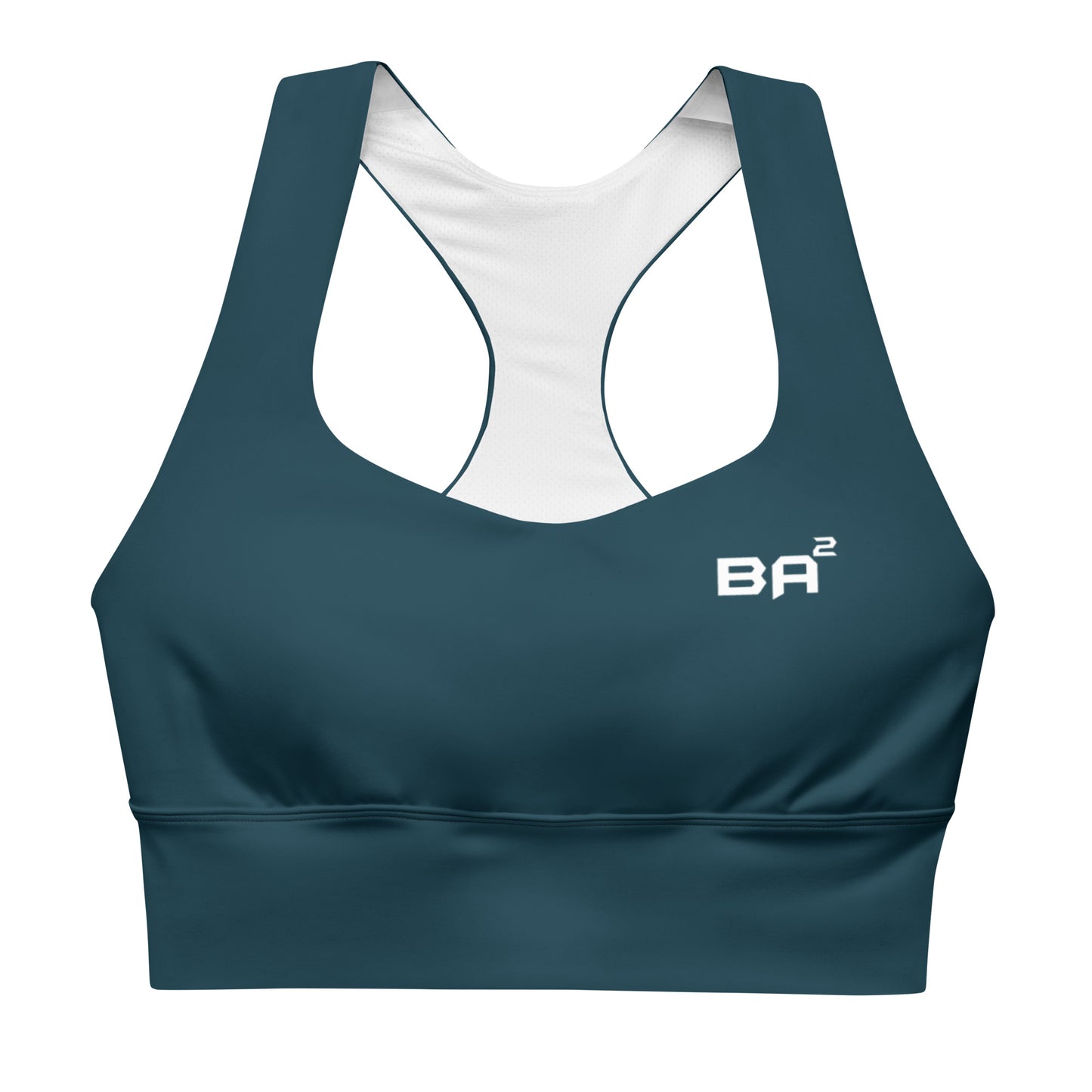 recycled longline sports bra blue whale front - basquaredfitness