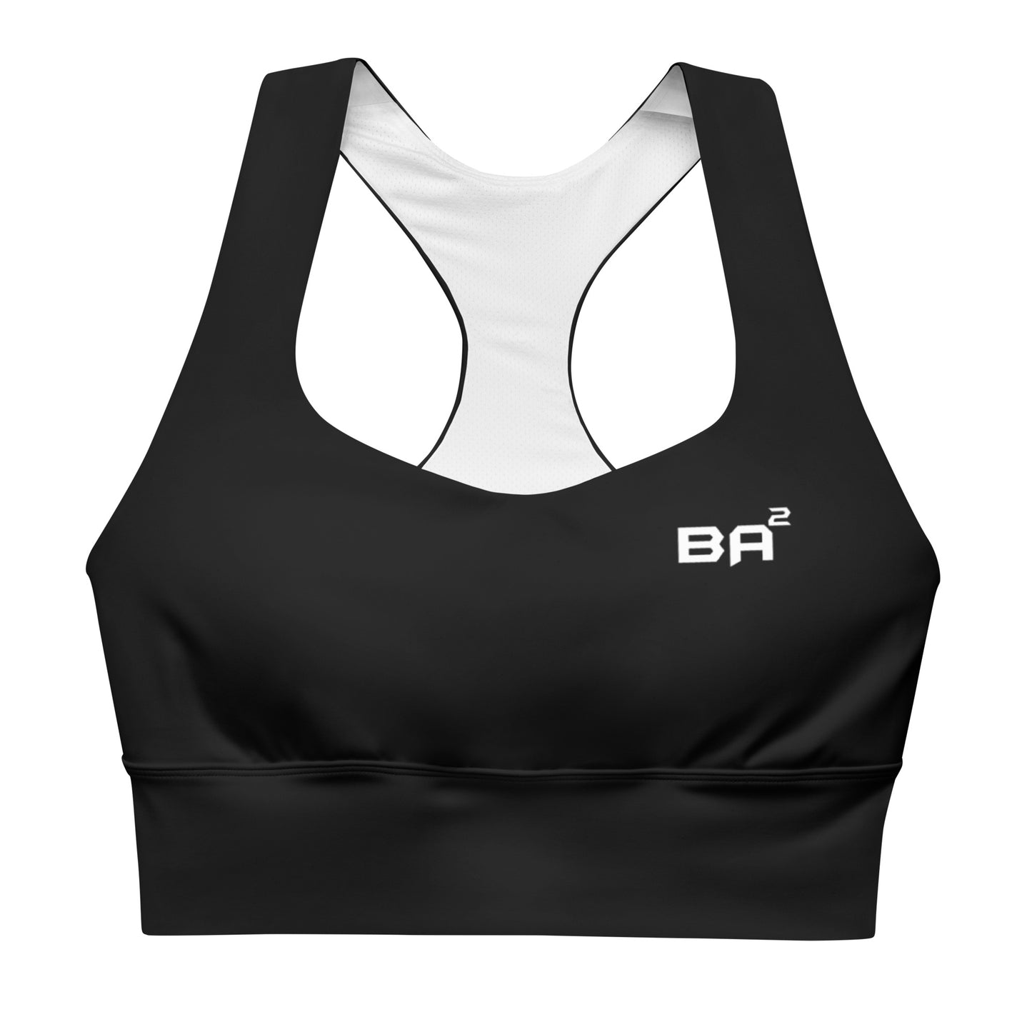 recycled longline sports bra black front - basquaredfitness