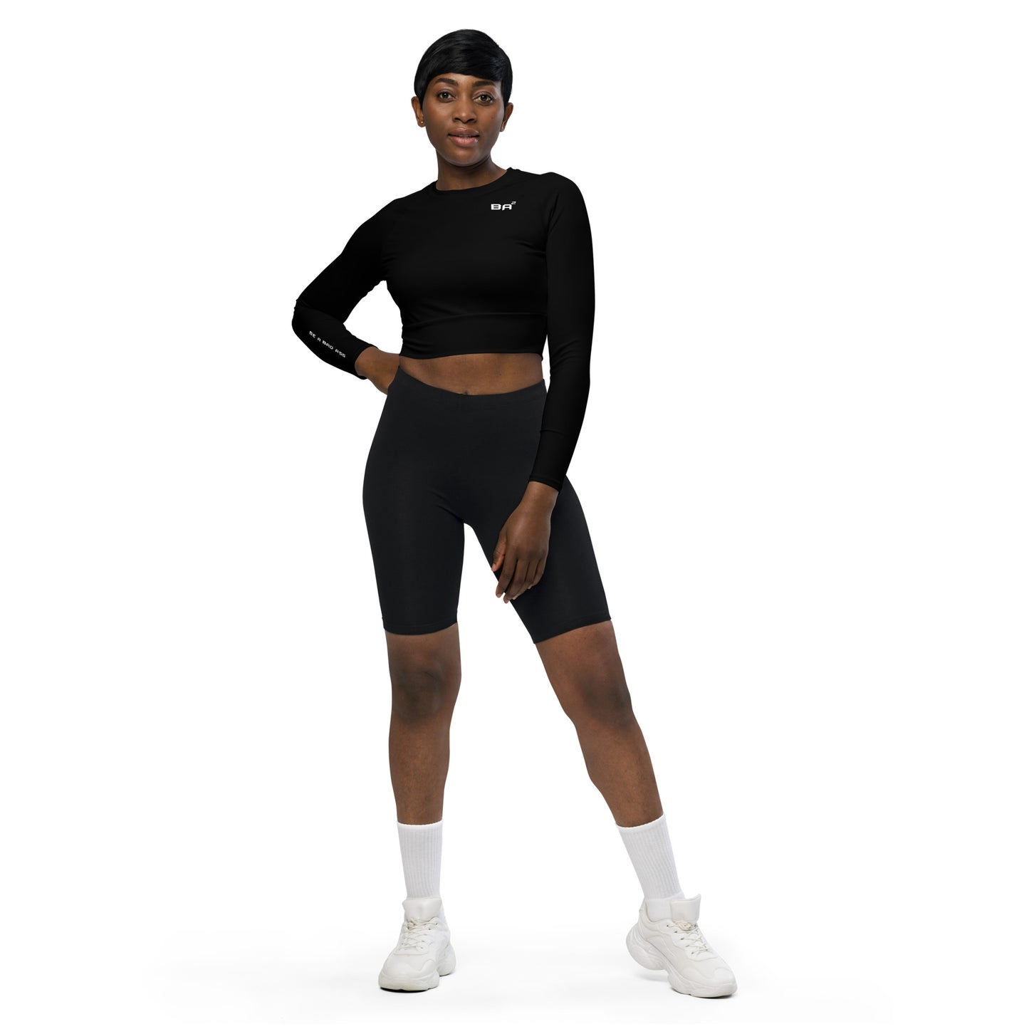 recycled long sleeve crop top black front - basquaredfitness