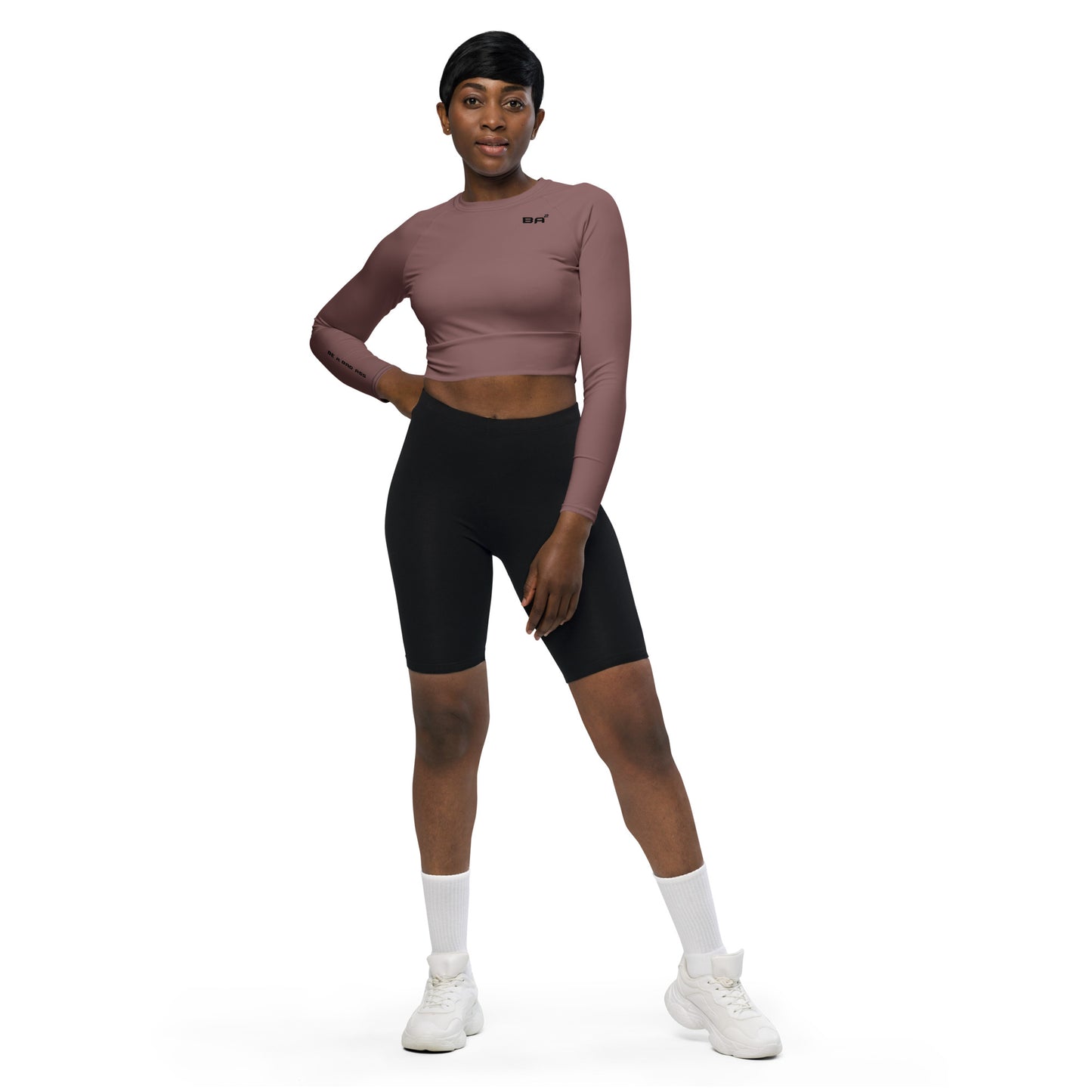 recycled long sleeve crop top light wood front - basquaredfitness