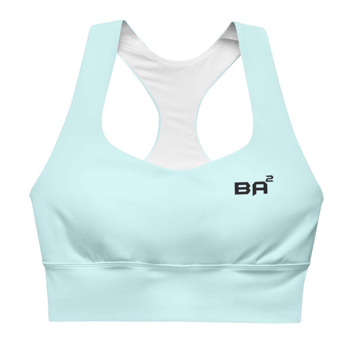 recycled longline sports bra light cyan front - basquaredfitness