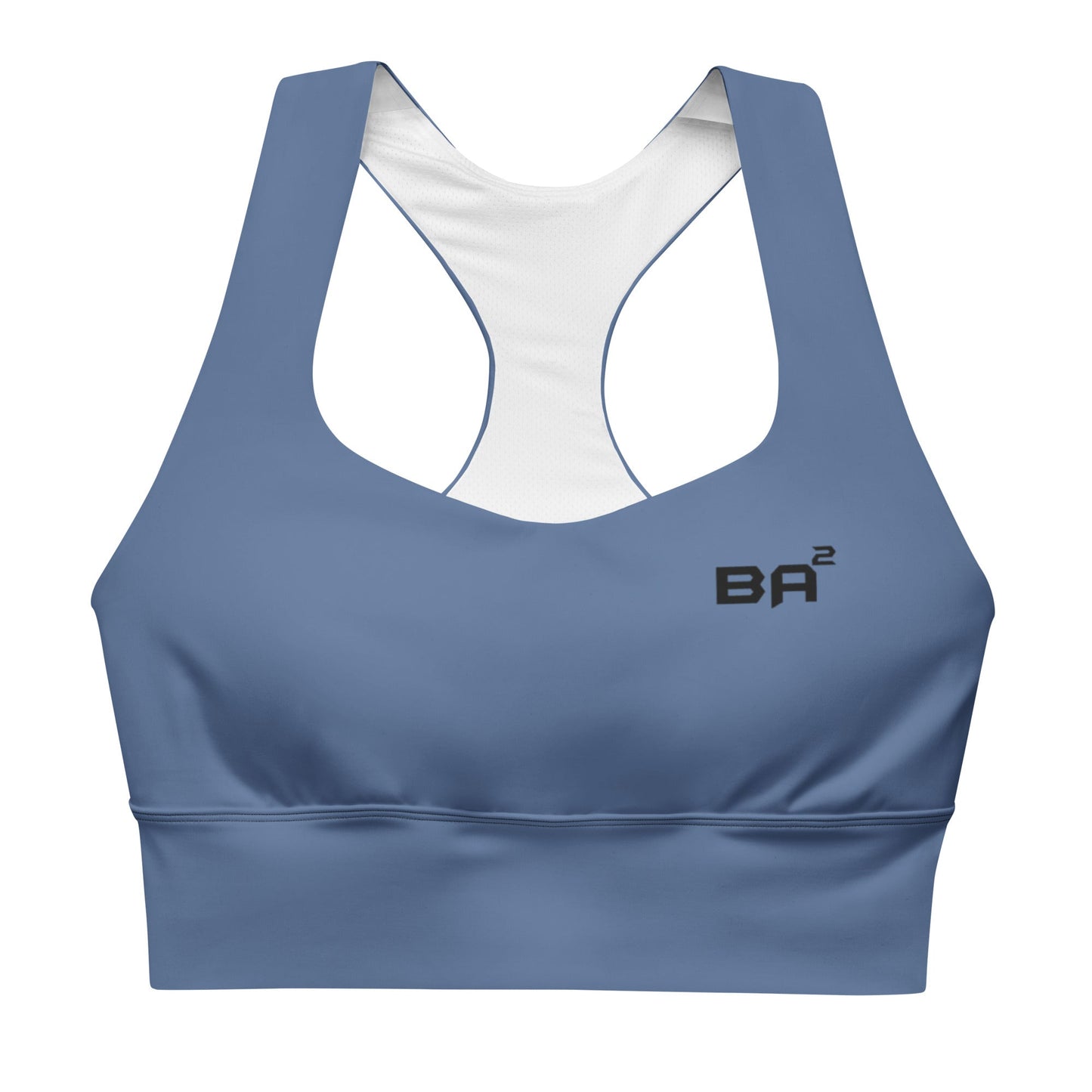 recycled longline sports bra kashmir blue front - basquaredfitness