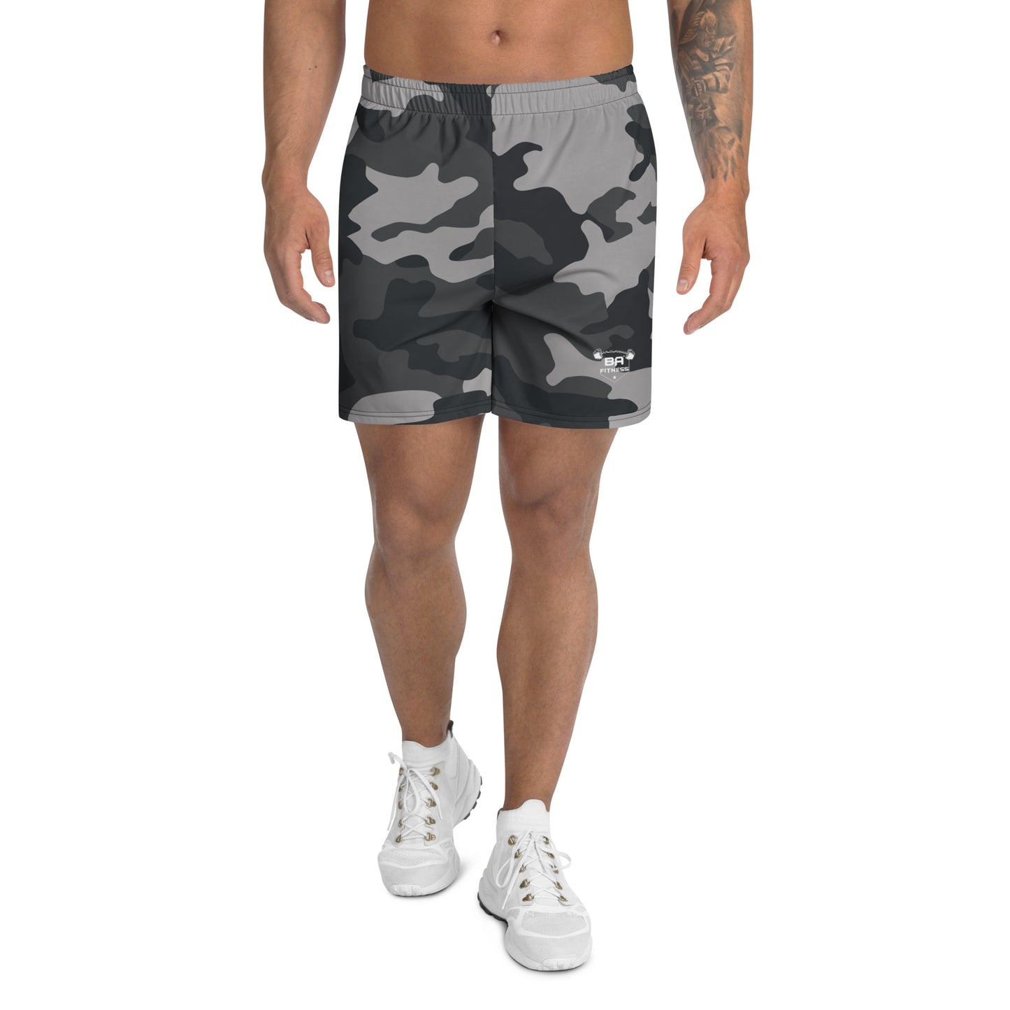 men's recycled athletic shorts camo front - basquaredfitness