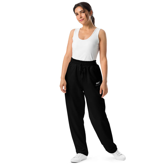 recycled unisex wide leg joggers black front - basquaredfitness