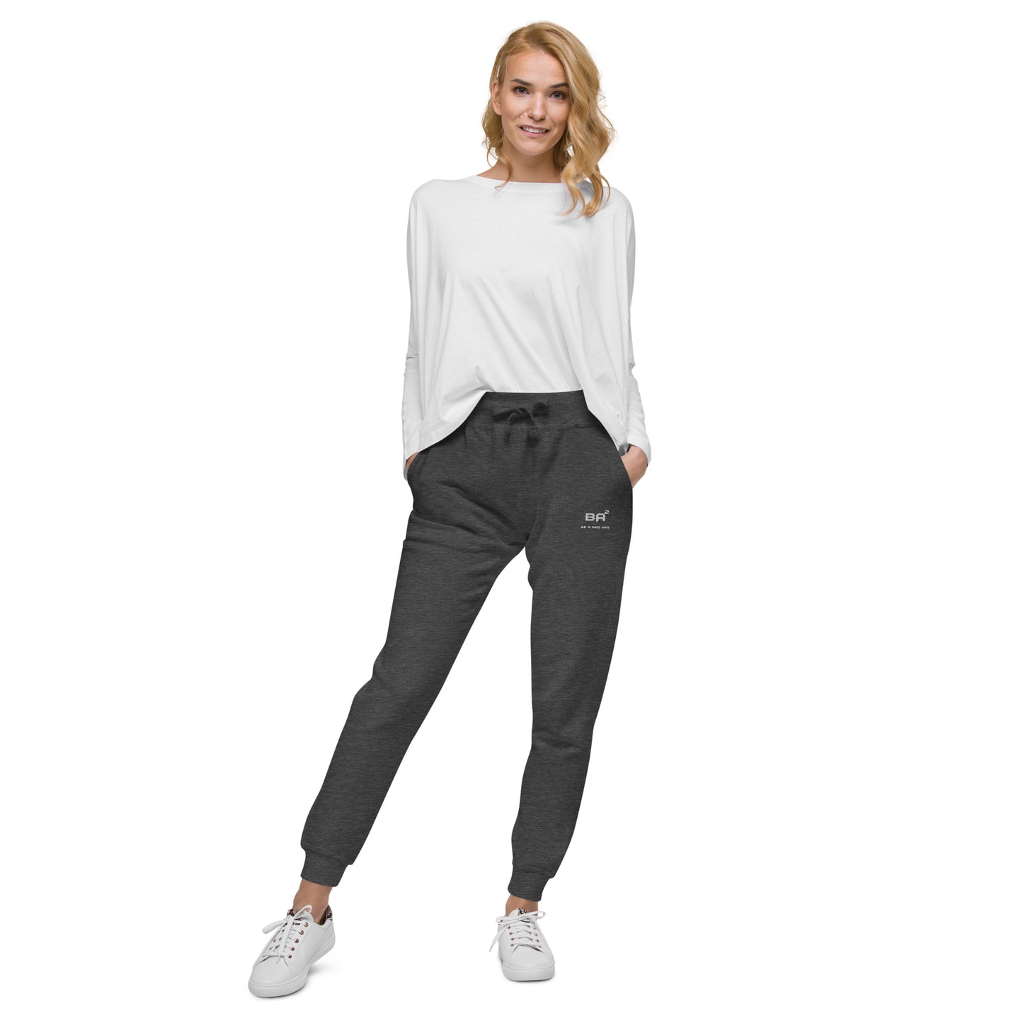 unisex fleece sweatpants charcoal heather front - basquaredfitness
