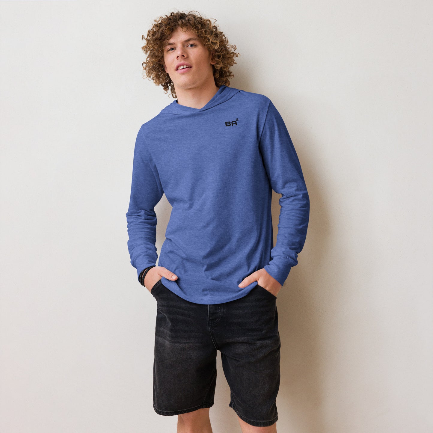 unisex hooded long sleeve tee heather true royal front - basquaredfitness