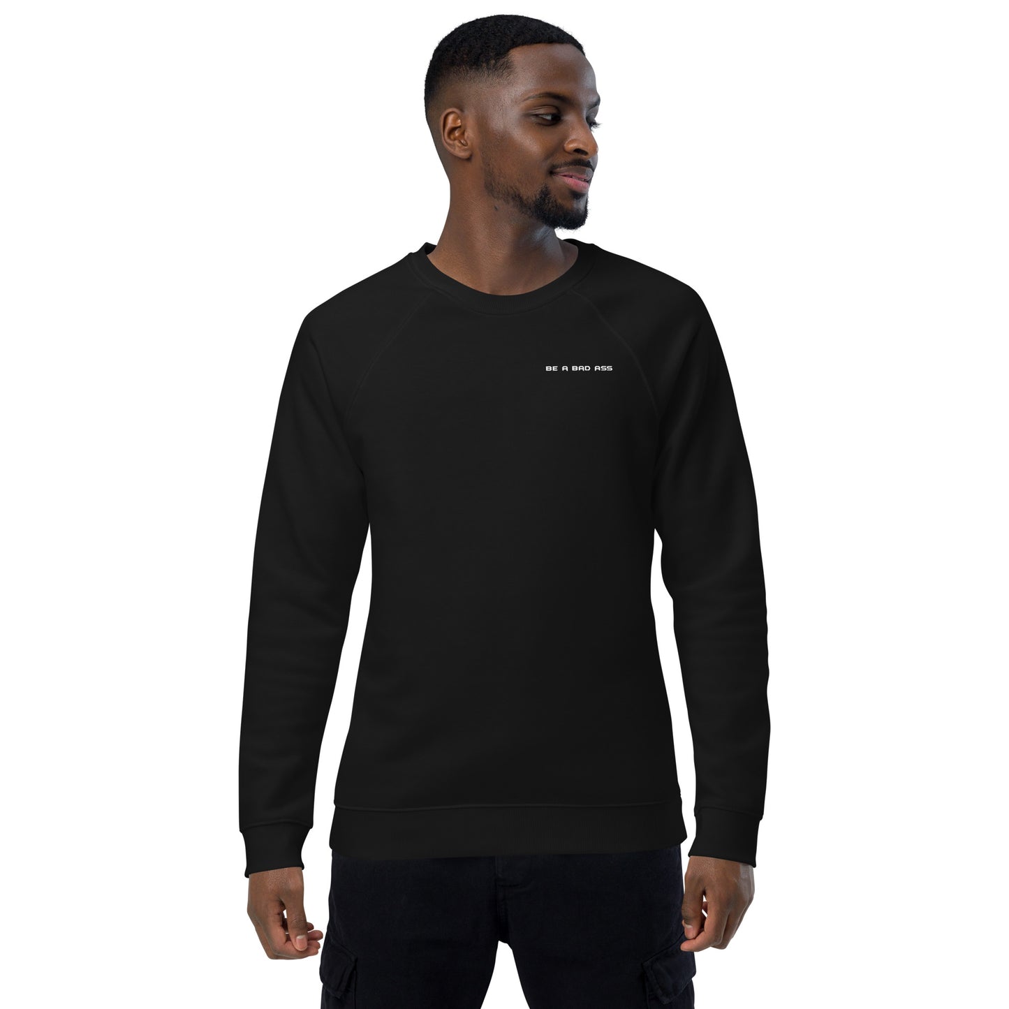 unisex organic raglan sweatshirt black front - basquaredfitness