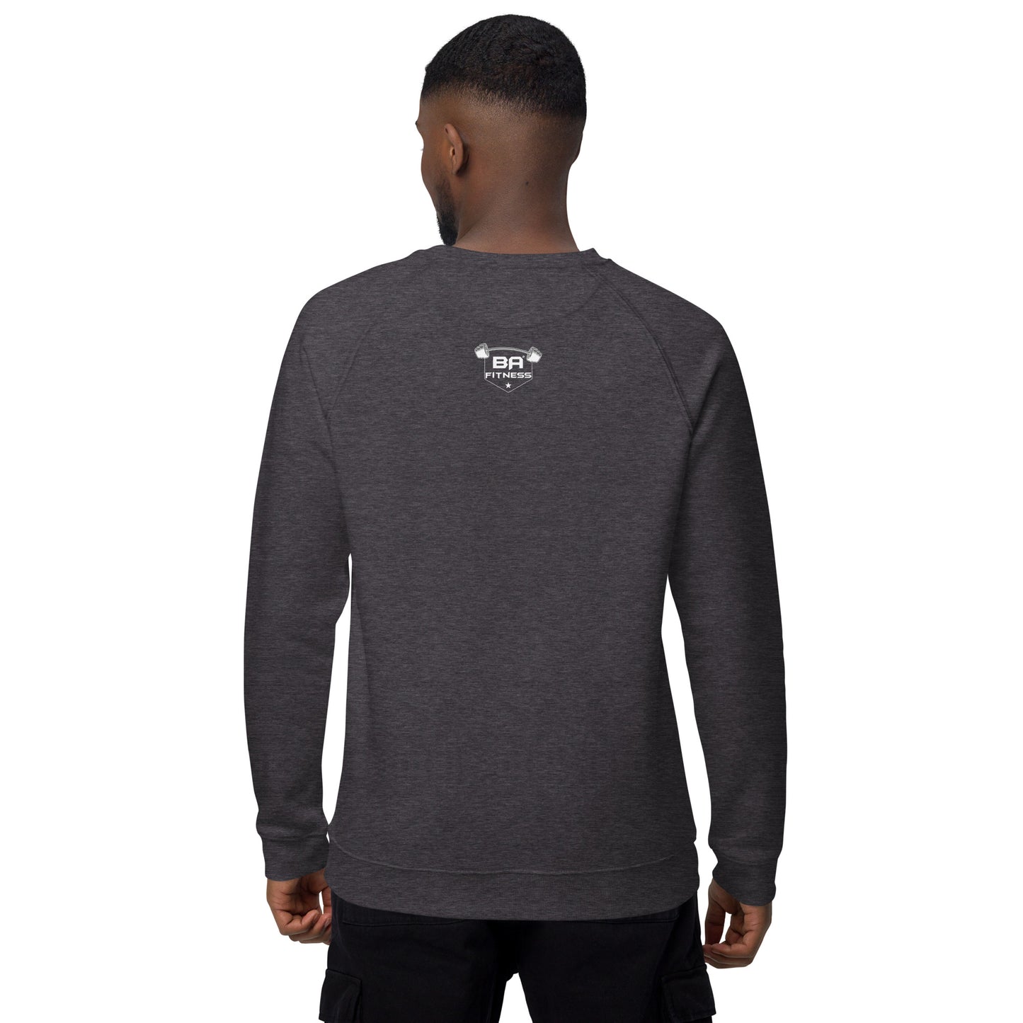 unisex organic raglan sweatshirt charcoal melange back - basquaredfitness