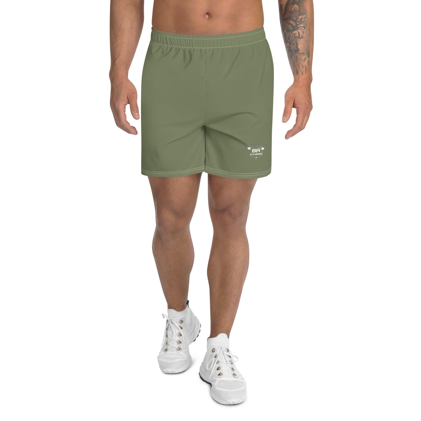 mens recycled athletic shorts green front - basquaredfitness