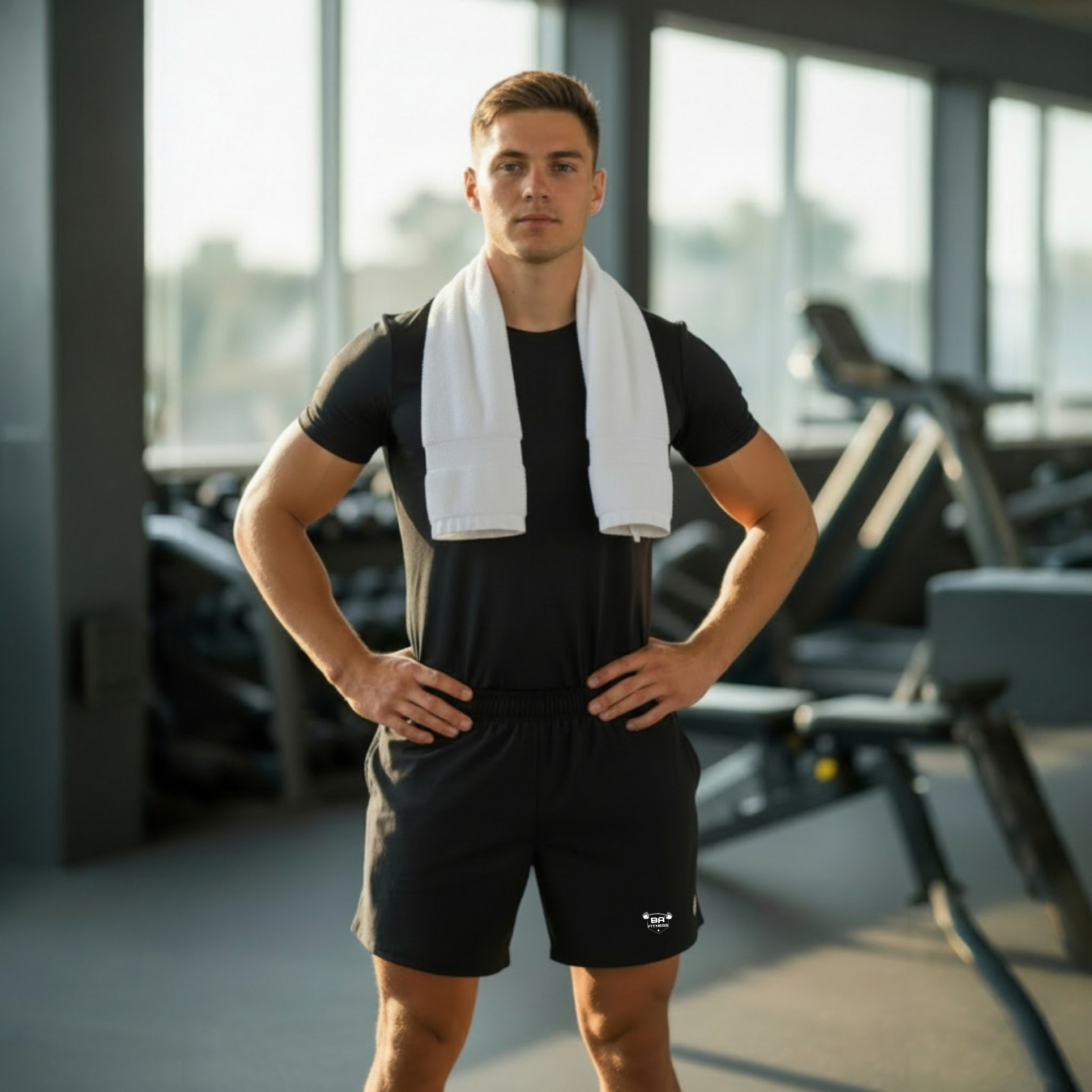 men's recycled athletic shorts black front 