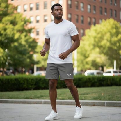 men's recycled athletic shorts grey front