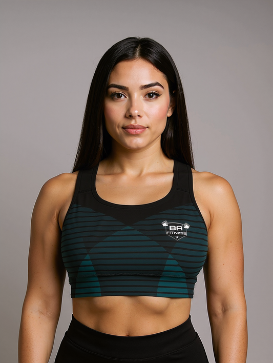 Sports bra navy geometric front - basquaredfitness