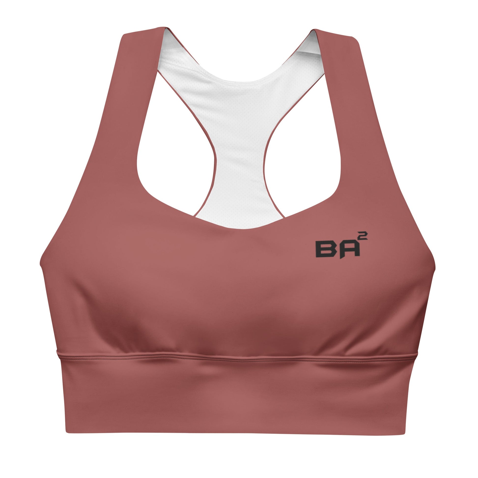 recycled longline sports bra roof terracotta front - basquaredfitness