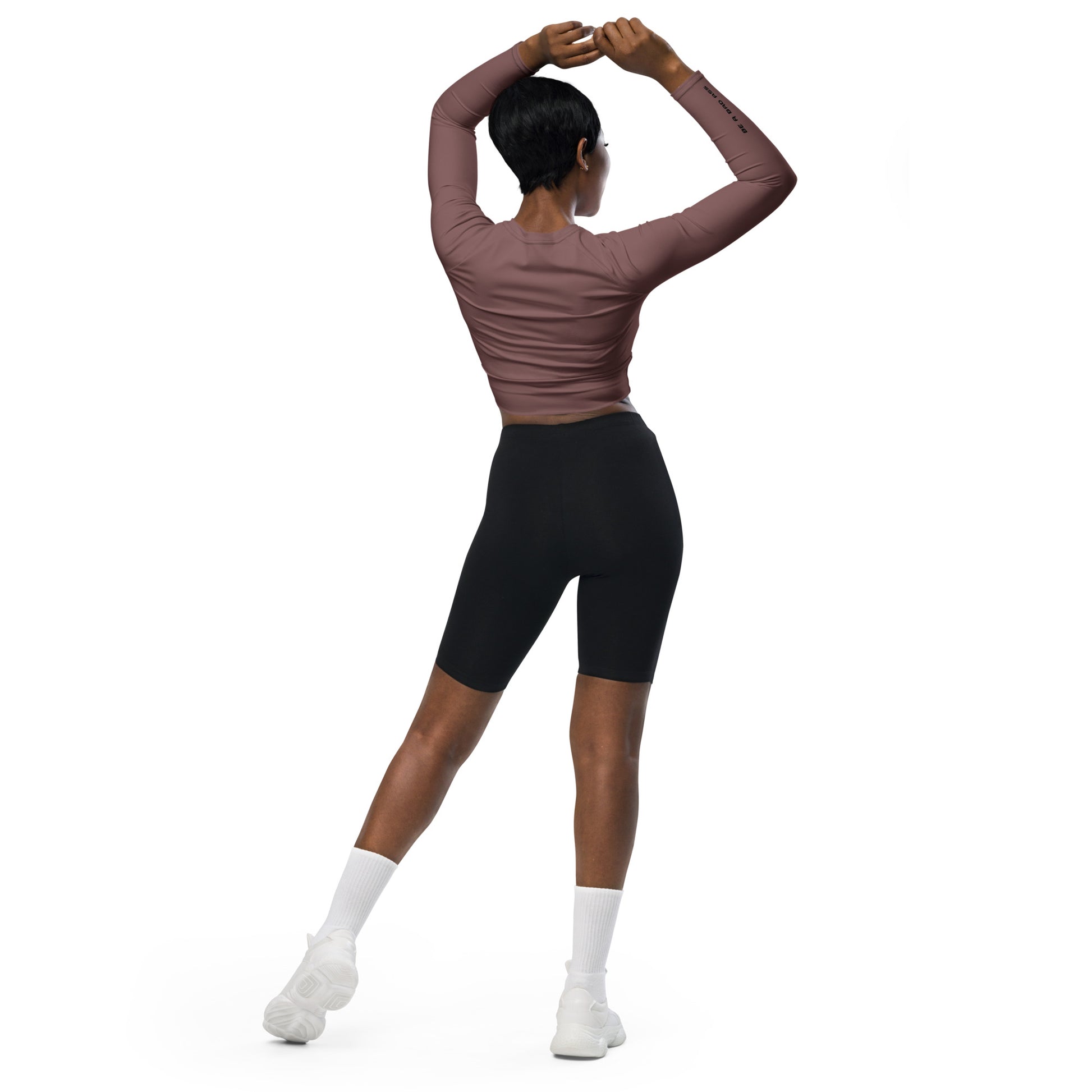 recycled long sleeve crop top light wood back - basquaredfitness