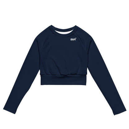 Recycled Long-Sleeve Crop Top Navy Front