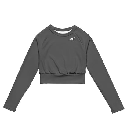 Recycled Long-Sleeve Crop Top Grey Front