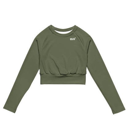 Recycled Long-Sleeve Crop Top Green Front