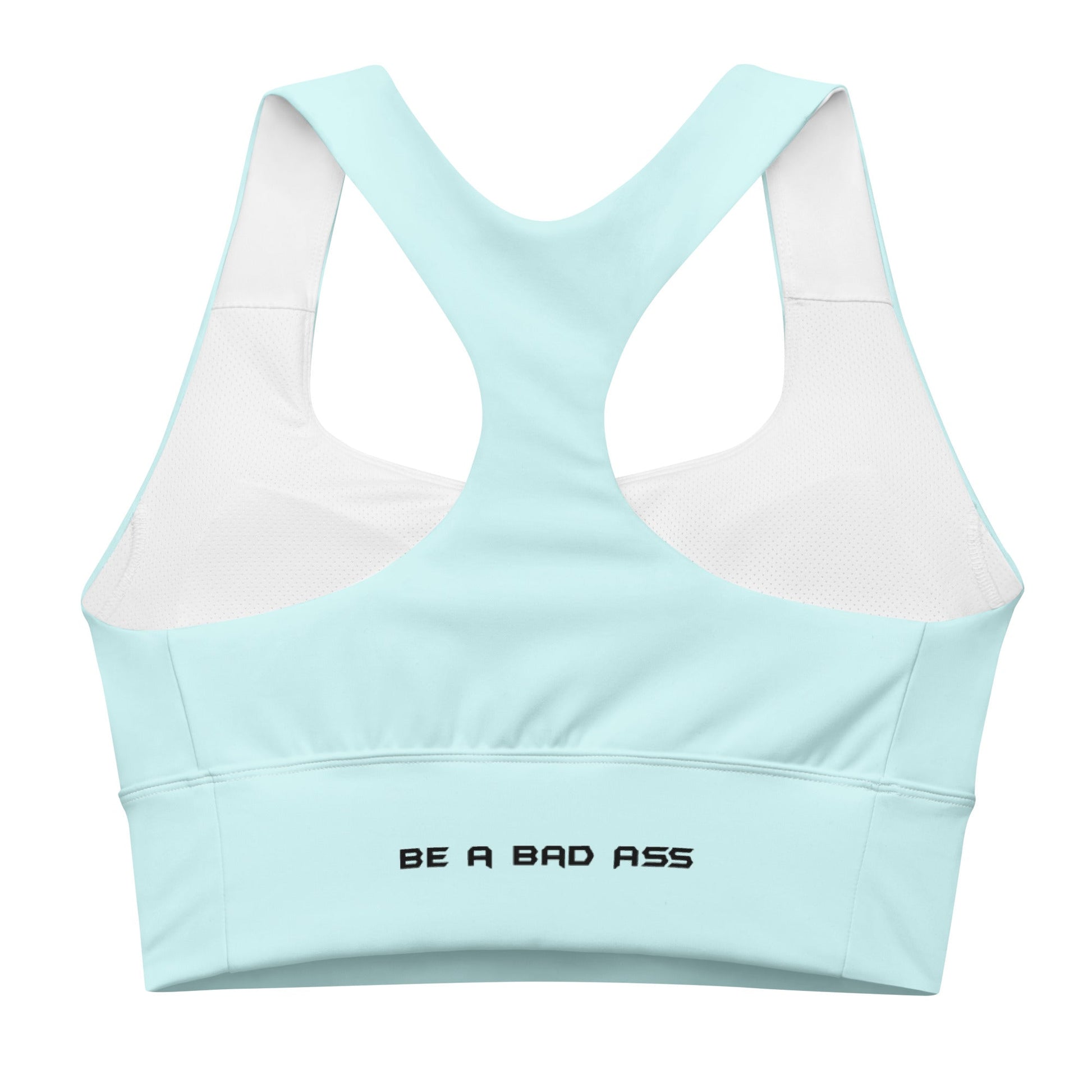 recycled longline sports bra light cyan back - basquaredfitness