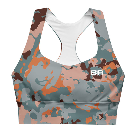 recycled longline sports bra camo front - basquaredfitness