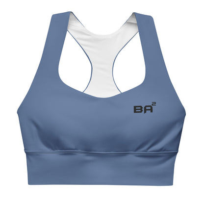 recycled longline sports bra kashmir blue front - basquaredfitness