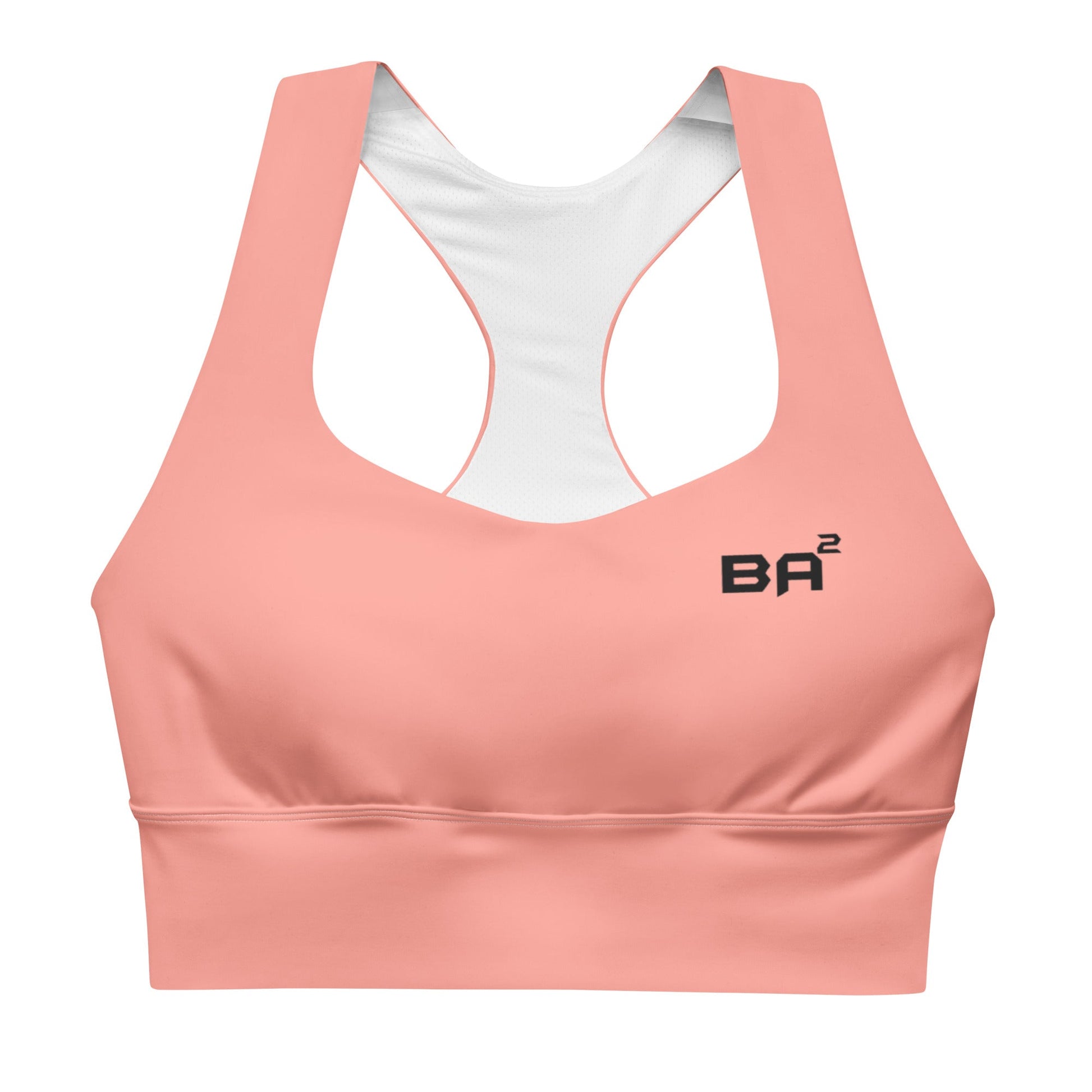 recycled longline sports bra rose bud front - basquaredfitness