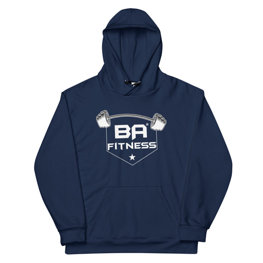 recycled unisex hoodie navy white front - basquaredfitness