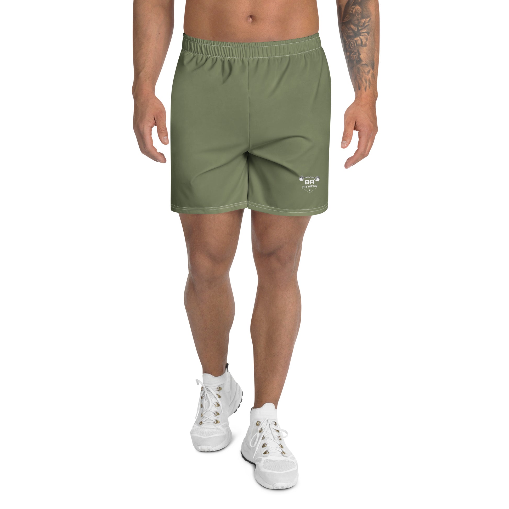 men's recycled athletic shorts green front - basquaredfitness