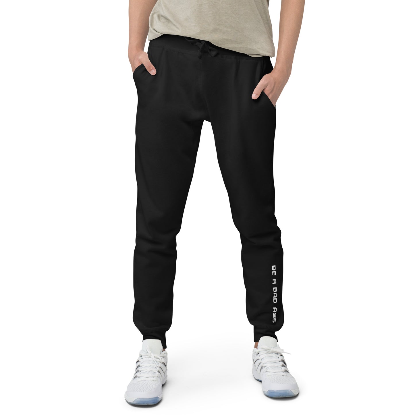 unisex fleece sweatpants black front - basquaredfitness