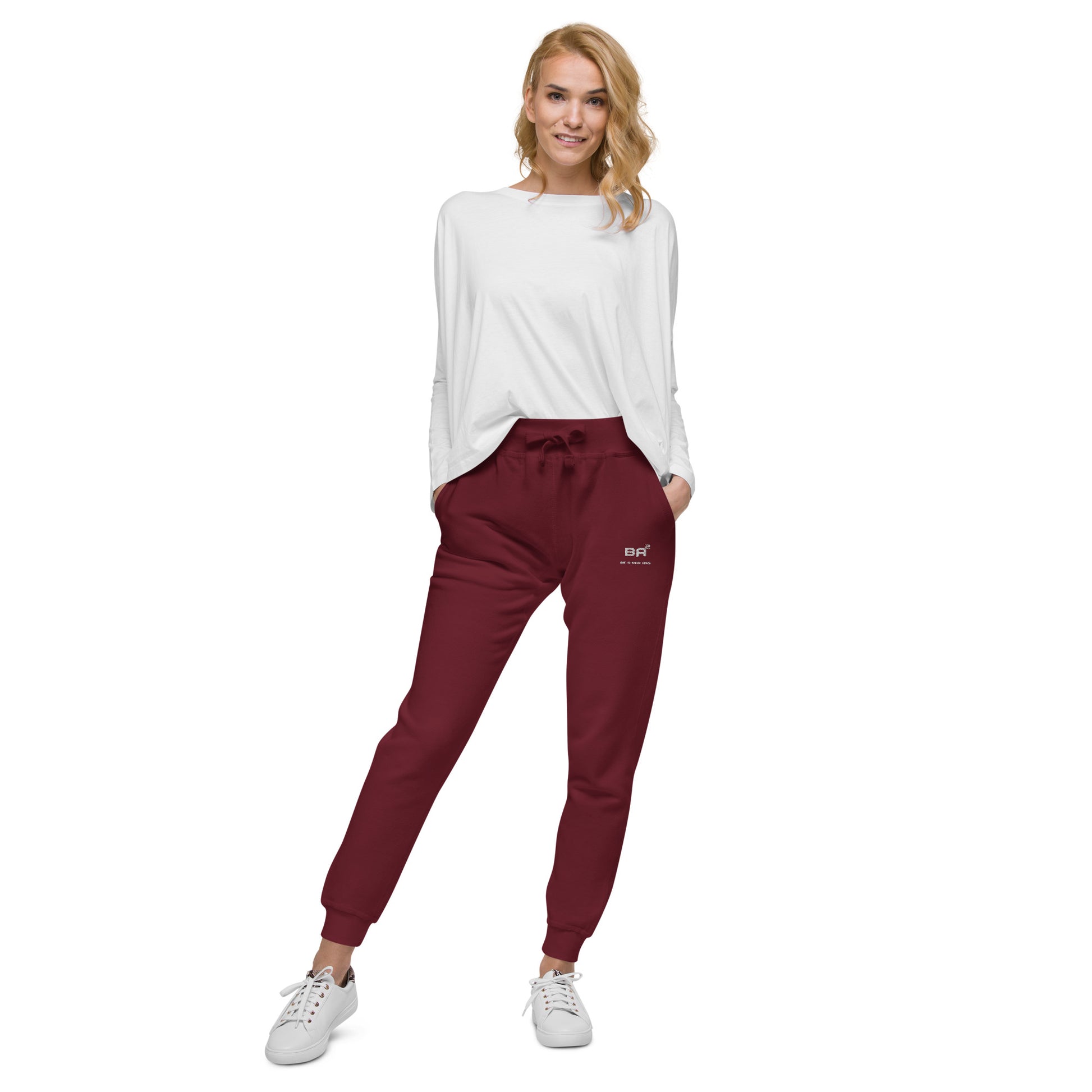 unisex fleece sweatpants maroon front - basquaredfitness