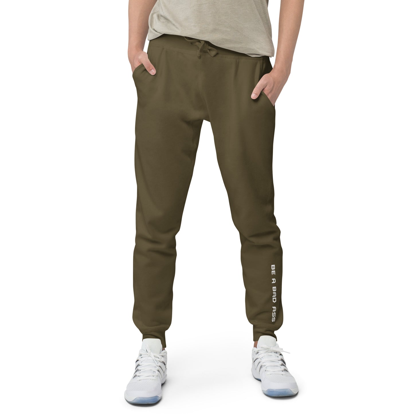 unisex fleece sweatpants military green front - basquaredfitness