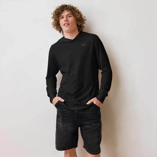unisex hooded long sleeve tee black front - basquaredfitness