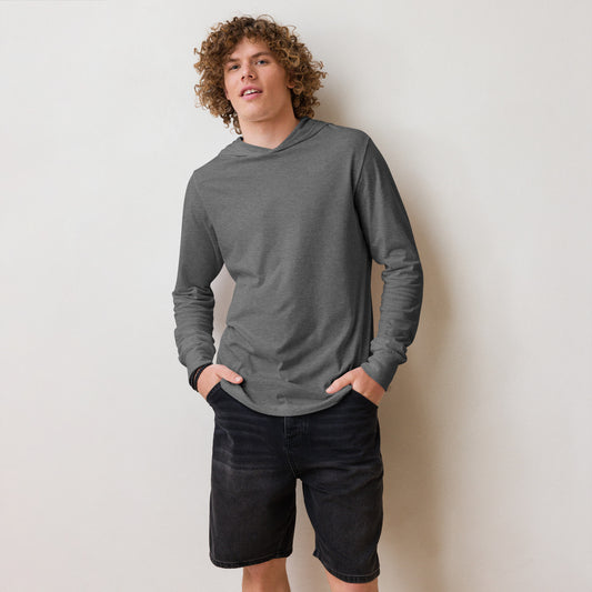 unisex hooded long sleeve tee grey triblend front - basquaredfitness