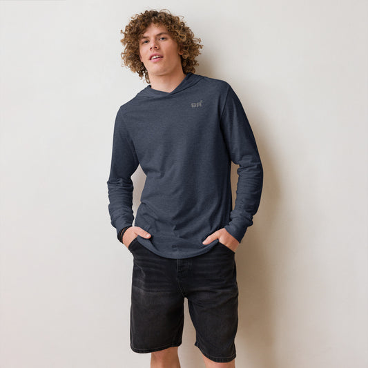 unisex hooded long sleeve tee heather navy front - basquaredfitness