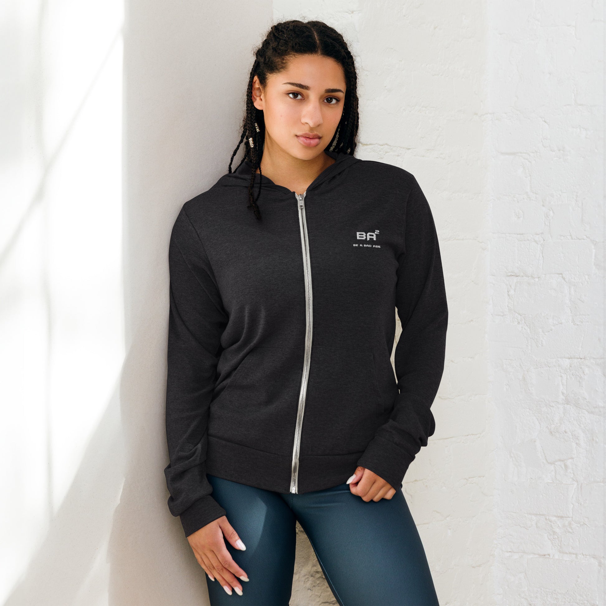 unisex lightweight zip hoodie charcoal black triblend  - basquaredfitness