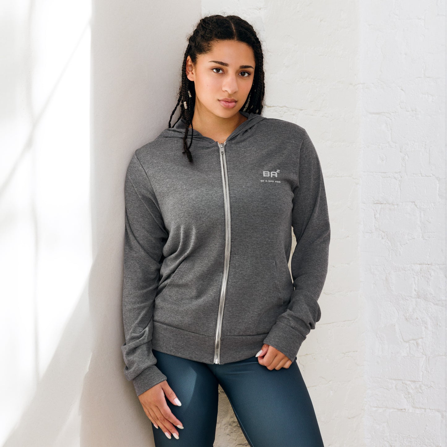 unisex lightweight zip hoodie grey triblend  - basquaredfitness