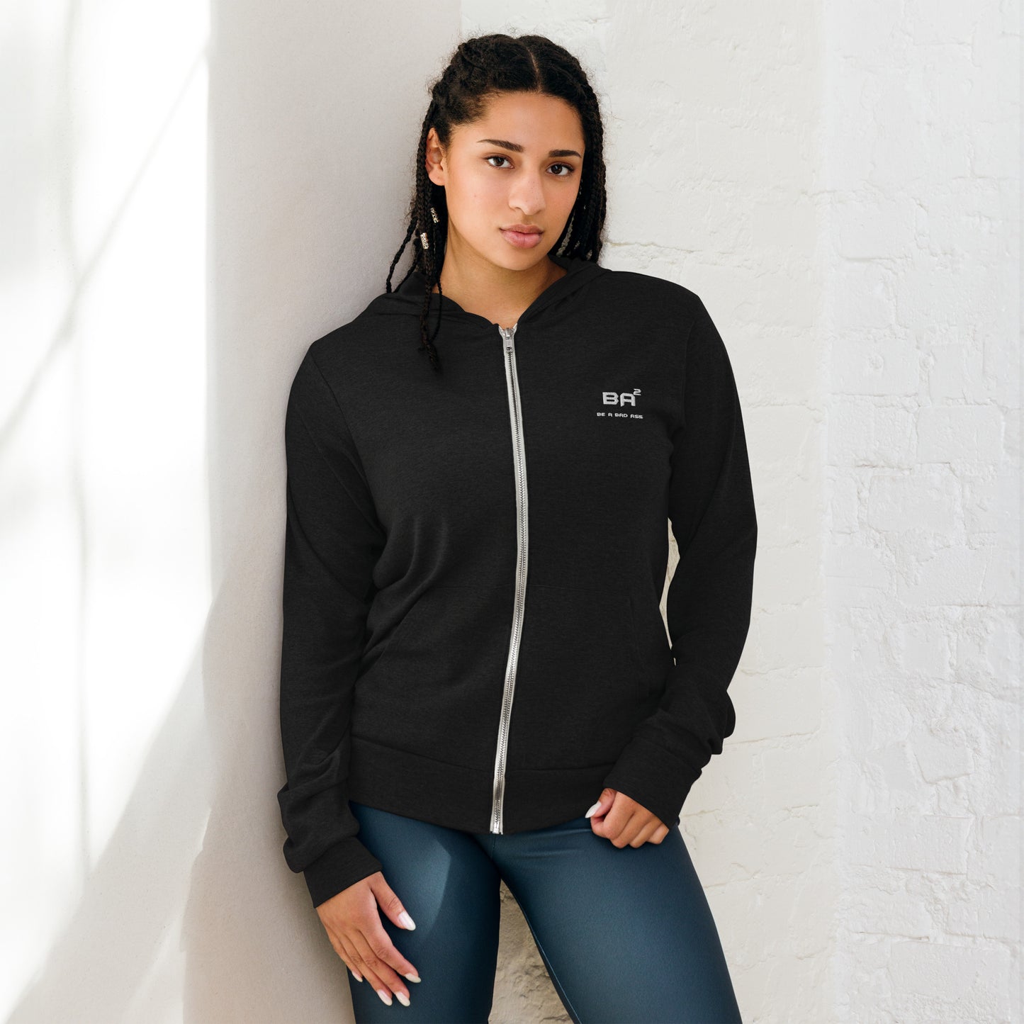 unisex lightweight zip hoodie solid black triblend  - basquaredfitness