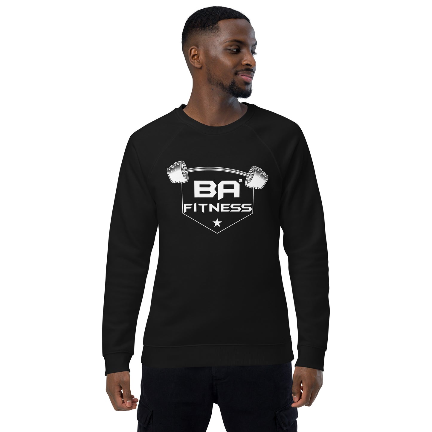 Unisex organic raglan sweatshirt black front - basquaredfitness