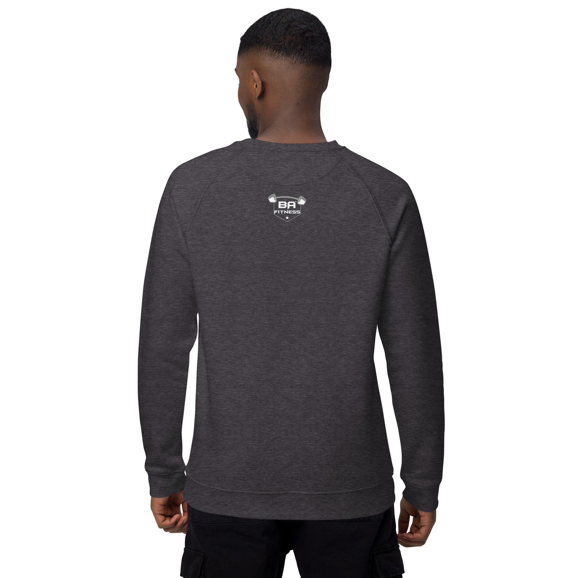 unisex organic raglan sweatshirt charcoal melange back - basquaredfitness