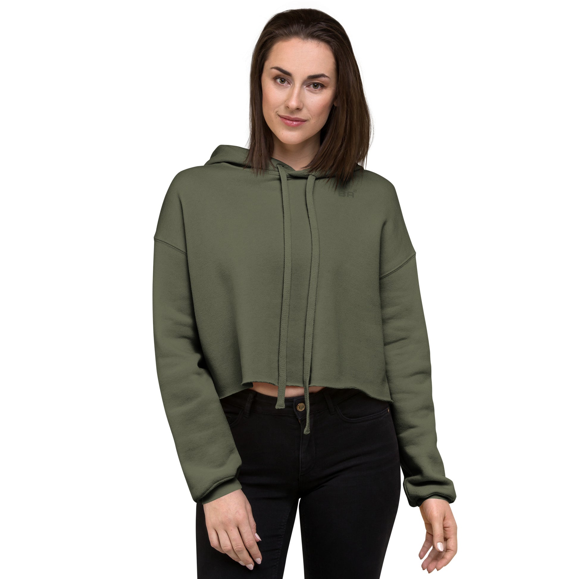 cropped hoodie military green front - basquaredfitness
