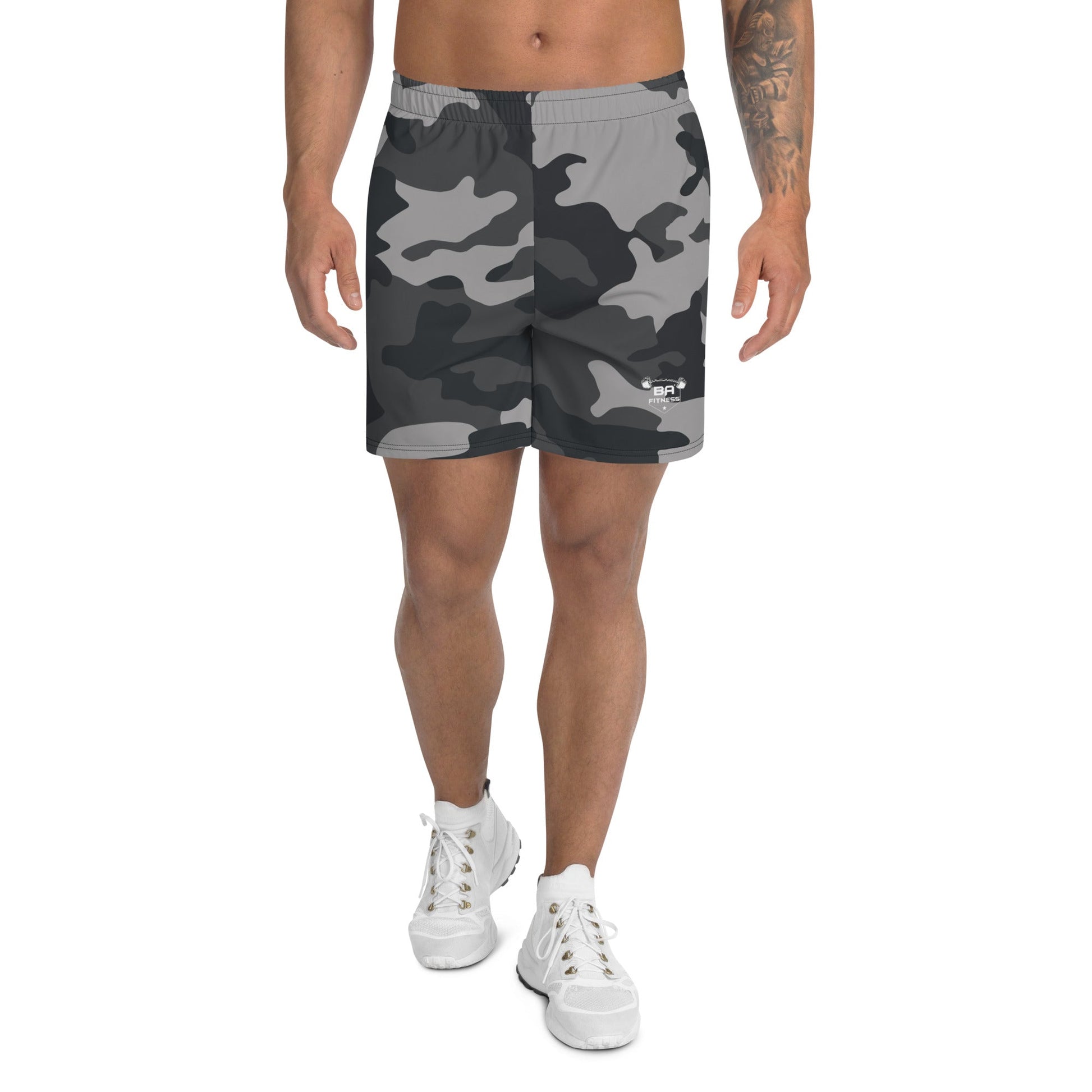 Recycled athletic shorts camo front - basquaredfitness