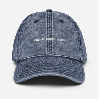 Vintage cotton twill cap be a bad ass navy front - basquaredfitness