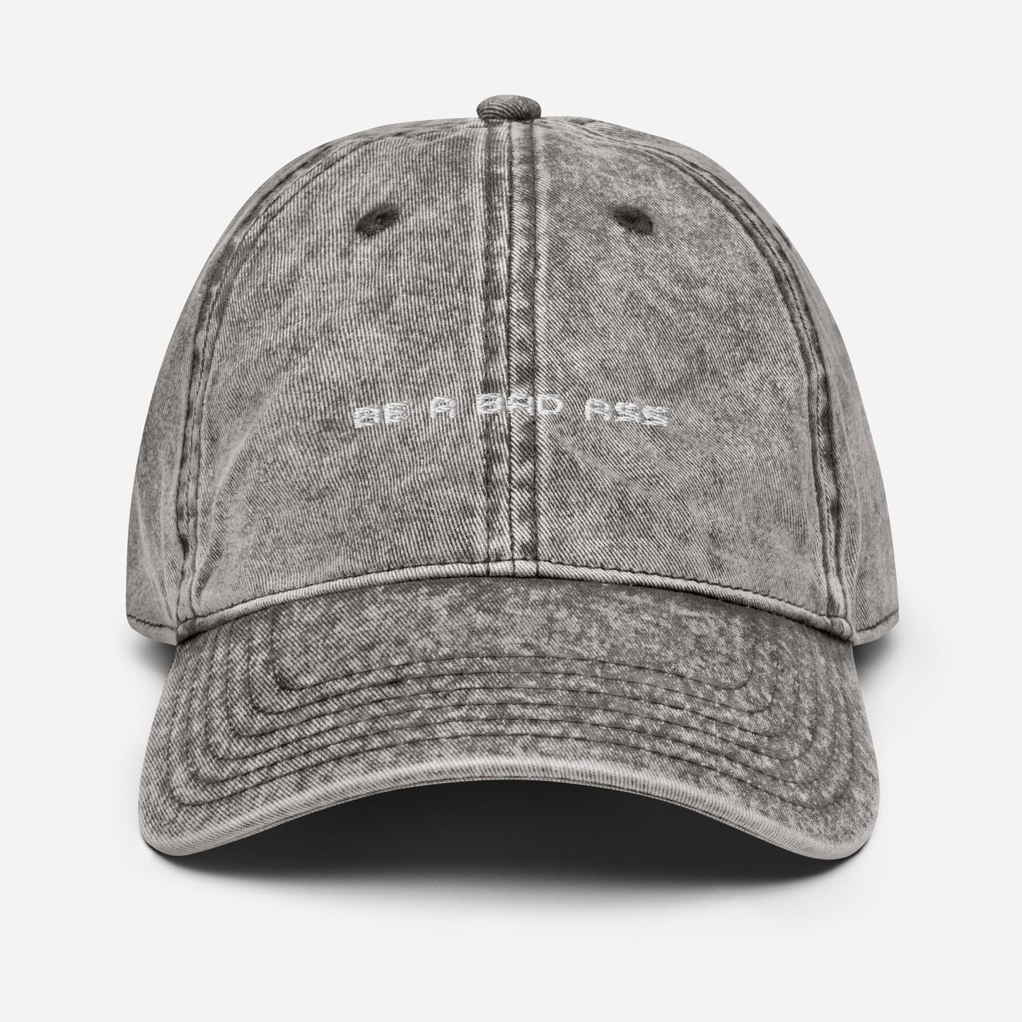 Vintage cotton twill cap be a bad ass charcoal grey front - basquaredfitness