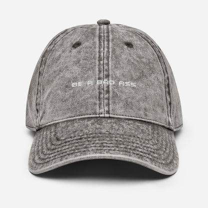 Vintage cotton twill cap be a bad ass charcoal grey front - basquaredfitness